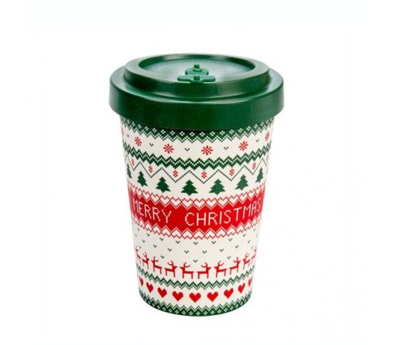 Woodway Kelímek na kávu z bambusu 400ml - Merry Christmas