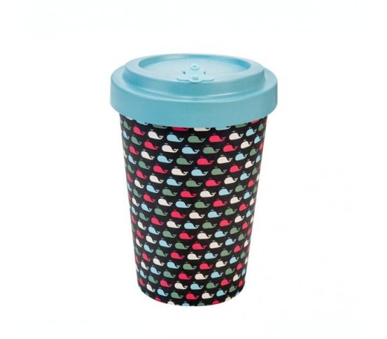 Woodway Kelímek na kávu z bambusu 400ml - Whales Blue