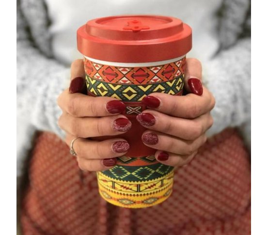 Woodway Kelímek na kávu z bambusu 500ml - Aztec Red