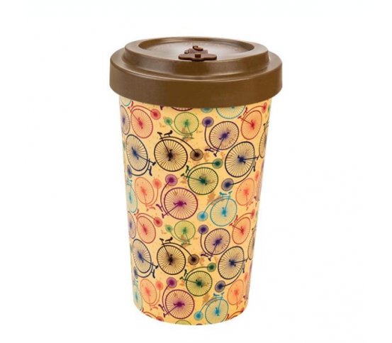 Woodway Kelímek na kávu z bambusu 500ml - Bicycles Brown