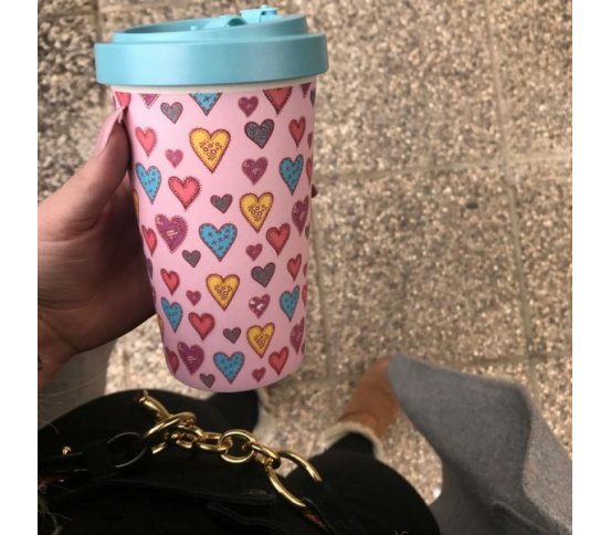 Woodway Kelímek na kávu z bambusu 500ml - Candy Hearts