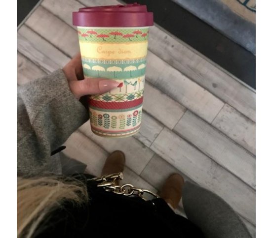 Woodway Kelímek na kávu z bambusu 500ml - Carpe Diem