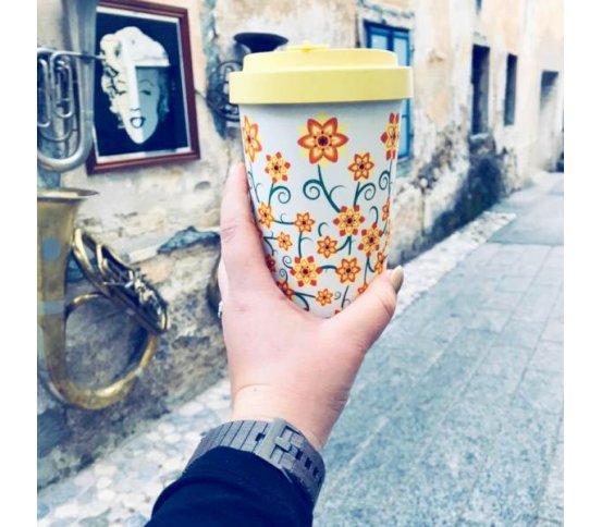 Woodway Kelímek na kávu z bambusu 500ml - Flowers