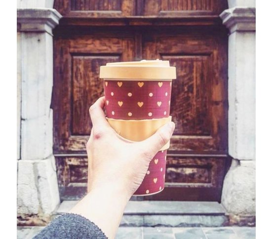 Woodway Kelímek na kávu z bambusu 500ml - Love Beige