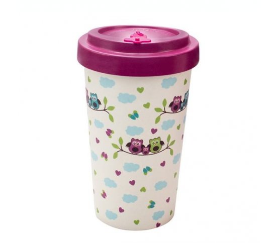 Woodway Kelímek na kávu z bambusu 500ml - Owls Purple