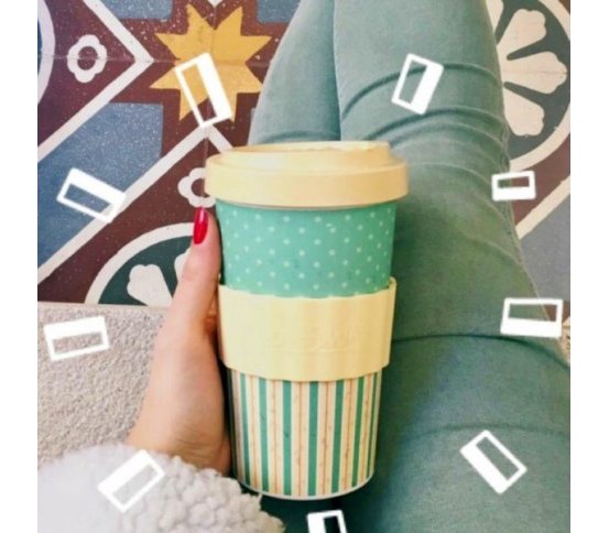 Woodway Kelímek na kávu z bambusu 500ml - Retro Dots