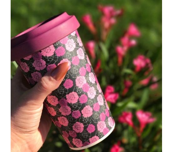 Woodway Kelímek na kávu z bambusu 500ml - Roses