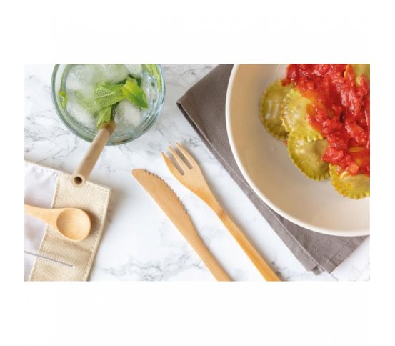 XD Design Sada bambusových příborů, brčka a pouzdra