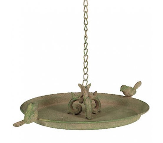 Závěsné kovové pítko s 2 ptáčky - zelená patina Esschert Design 1