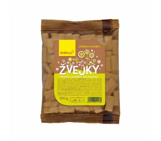 Žvejky s propolisem, citrón a vitamín C 100g Wolfberry