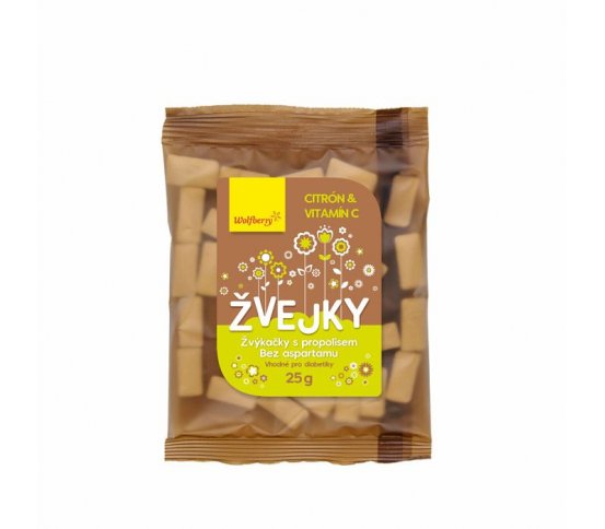 Žvejky s propolisem, citrón a vitamín C 25g Wolfberry