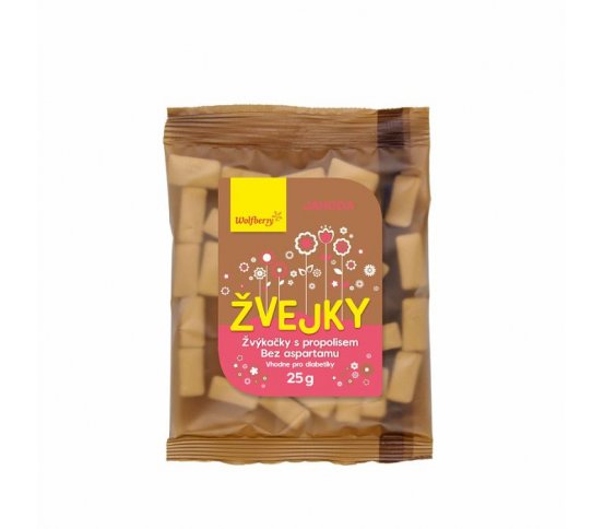 Žvejky s propolisem, jahoda 25g Wolfberry